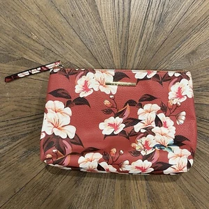 Steve Madden Rust Red Floral Large Cosmetic Bag Makeup Bag Clutch Purse - Picture 1 of 8