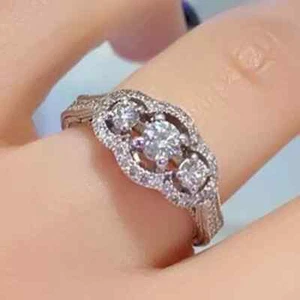 14K White Gold Plated Wedding Ring 3Ct Round Cut Simulated Diamond Engagement - Picture 1 of 6