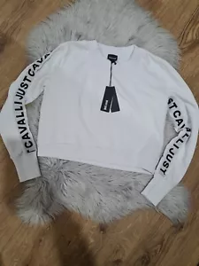 Just Cavalli Womens White Cropped Taped Sweatshirt Size L BNWT - Picture 1 of 5