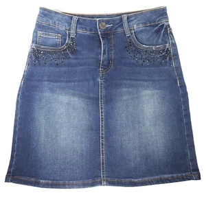 C EST 1946 Denim Women's Dark Wash Blue Size 2 28W Stretch Straight Skirt Bling - Picture 1 of 9