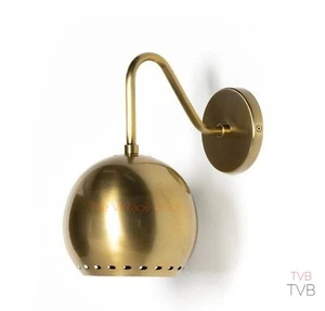 Vintage Curved Pipe Modern Matte Brass Antique & Chrome Orbs Wall lamp Lights - Picture 1 of 7