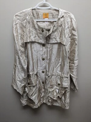 Ruby Rd. Sz 12 Gold Metallic Lightweight Jacket Snap Front Drawstring Waist - Image 1 of 4
