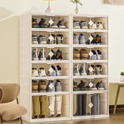 12 Scarpiera Pieghevole Plastica 6 Livelli con Sportello Trasparente - Immagine 1 di 4