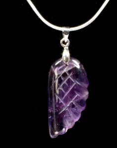 Amethyst Angel Wing Gemstone Crystal Chakra Pendant + S Plated Chain 46cm - Picture 1 of 2