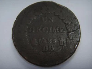 UN DECIME FRENCH FIRST REPUBLIC COIN L'AN 5  BB   1796 - Picture 1 of 1