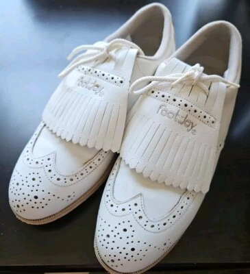 Footjoy Softjoy Golf Shoe SZ 7N Wingtip Kiltie 98368 W Spikes White - Image 1 of 4