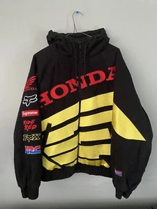 Supreme Honda Fox Racing Puffy Zip Up Jacket FW19 Size Medium Work Denim Varsity - Picture 1 of 8