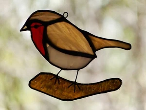 RED ROBIN Stained Glass Handmade Suncatcher AUSTRALIAN BIRD, FAUNA, FLORA DESIGN - Picture 1 of 24