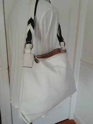 CATS White Black Braided Leather Purse Shoulder Bucket Handbag Satchel Tote Hobo - Image 1 of 4