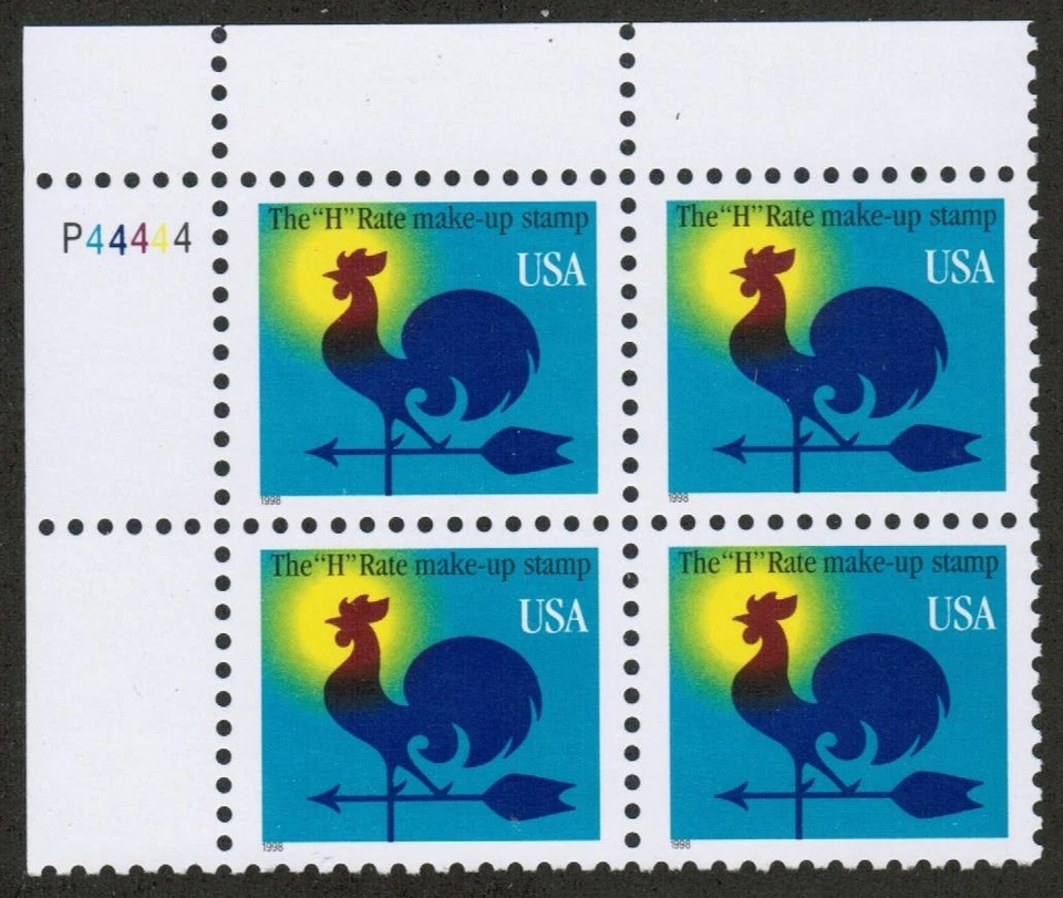 US USA Sc# 3257 MNH FVF PLATE # BLOCK Weathervane Rooster Sun Arrow Black Date - Image 1 of 1