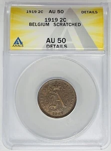 1919 Belgium 2 Centimes Coin ANACS AU 50 Details Scratched W6 - Picture 1 of 2