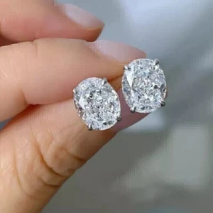 2Ct Lab Created Oval Cut Diamond Solitaire Stud Earrings 14K White Gold Plated - Picture 1 of 6