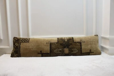 Brown and Beige Colors Vintage Turkish Rug Pillow, 12x48 inc Bedroom Design Hand - Image 1 of 4