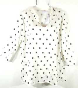 New Women's Hooded Blouse 2X White Polka Dot Long Sleeve Shirt Top NWT - Picture 1 of 8