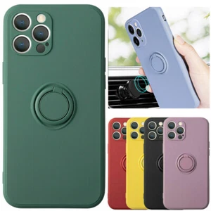 For iPhone Liquid Silicone Case With Finger Ring Holder Stand Shockproof Cover - Picture 1 of 44