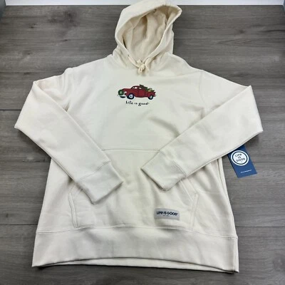 Sudadera con capucha Life Is Good para hombre perro camión árbol nueva con etiquetas color crema mediano Foto 1 de 4