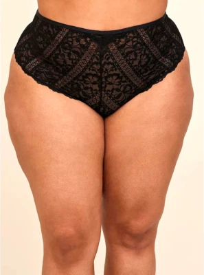 TORRID SZ 1 Black Striped Floral Tanga Panty With High-Cut Leg NEW - Image 1 of 2