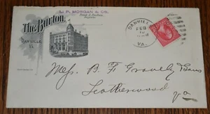 1900's 2 Cent Washington Red Danville VA THE BURTON Hotel L.P. Morgan Envelope - Picture 1 of 3