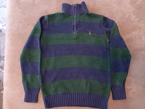 Suéter Polo Ralph Lauren Niños Talla L (14-16) Azul/Verde Rayas 1/4 Cremallera Usado en Excelente Condición - Imagen 1 de 7