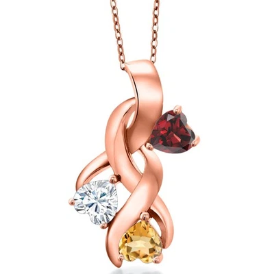 Покрытый розовым золотом серебряный кулон из граната и белого муассанита и цитрина 18 карат для - Изображение 1 из 4