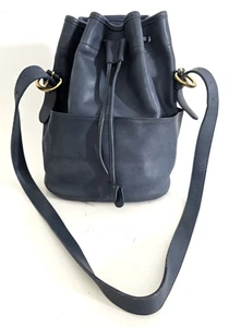 Vintage Coach 4151 Blue Leather Drawstring Bucket Bag Purse Handbag - Picture 1 of 13