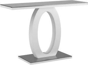 High Gloss Console Table with Tempered Glass, Stylish Slim Side Hallway Desk - Picture 1 of 12