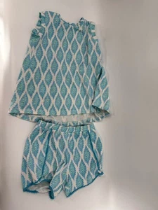 Eyelet and Ivy Girls Size 6 Sleeveless Short Set Blue Diamond Pattern Easy Wear - Picture 1 of 9