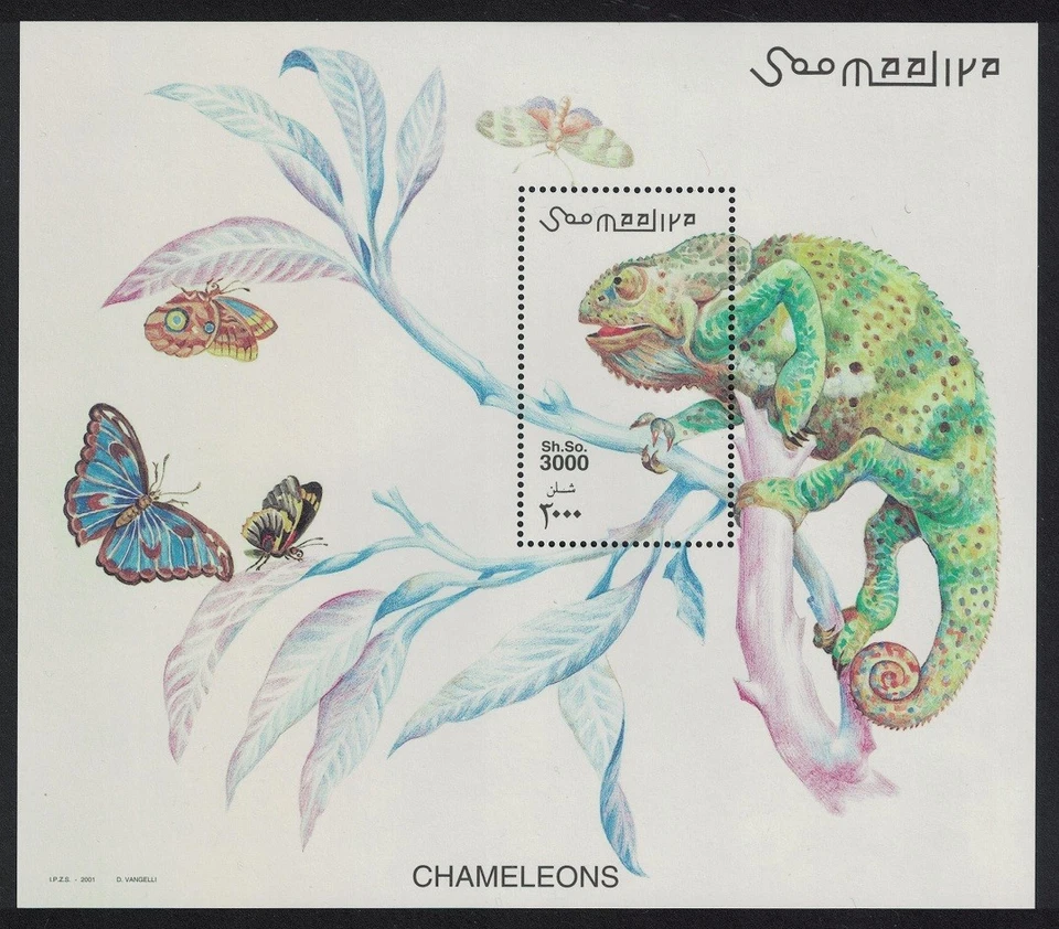 Somalia Chameleons Butterflies MS 2001 MNH MI#Block 78 - Image 1 of 1