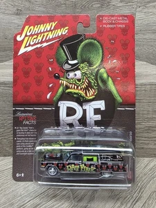 HOBBY EXCLUSIVE RAT FINK BLACK 1966 CADILLAC FUNERAL HEARSE BY JOHNNY LIGHTNING - Picture 1 of 3