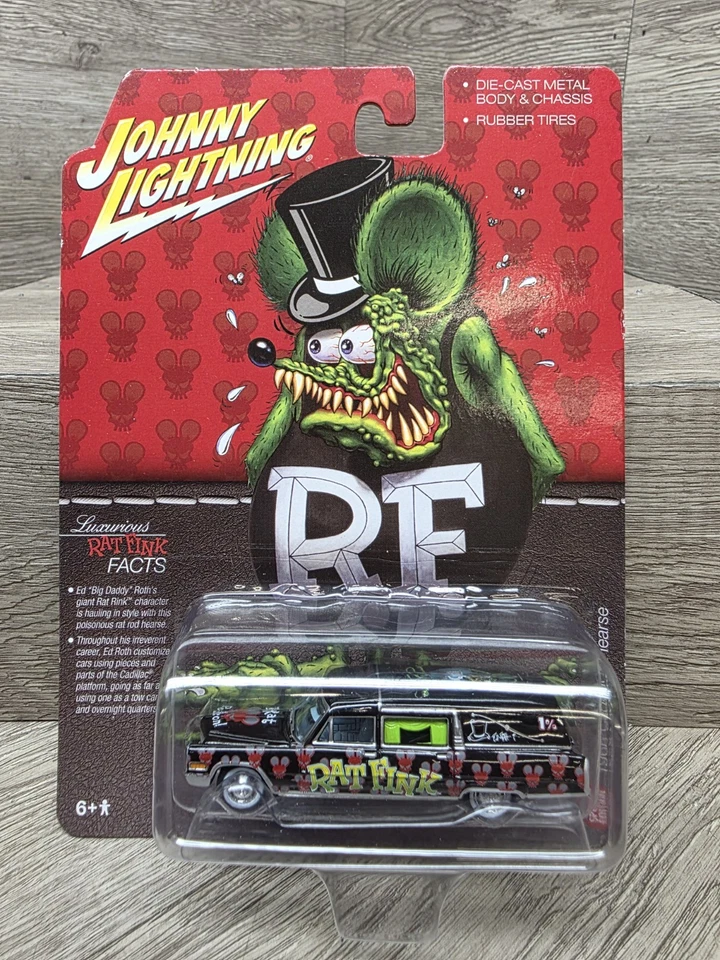 HOBBY EXCLUSIVE RAT FINK BLACK 1966 CADILLAC FUNERAL HEARSE BY JOHNNY LIGHTNING - Image 1 of 3