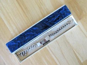 Vintage rhodiniertes schweres Gliederarmband gravierbar ID Neu aus altem Lagerbestand - Bild 1 von 6