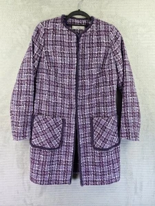 HELENE BERMAN Purple Check Faux Tweed Mid Length Jacket UK 10 Clasp Fastening  - Picture 1 of 22