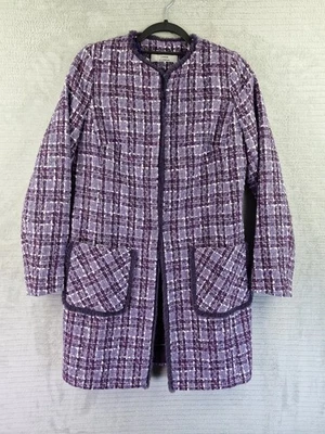 HELENE BERMAN Purple Check Faux Tweed Mid Length Jacket UK 10 Clasp Fastening  - Image 1 of 4