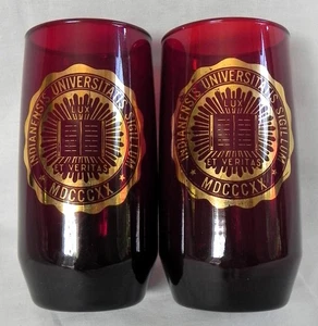 2 University of Indiana Drinking Glasses, Red + Gold Seal, 10 oz. Tumblers, VG - Picture 1 of 9