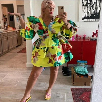 Vestido Christopher John Rogers x Target amarelo floral manga longa babado tamanho 10 - Imagem 1 de 4