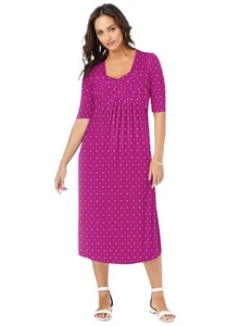 Jessica London Women's Plus Size Stretch Knit Pleated Front Dress - Picture 1 of 7
