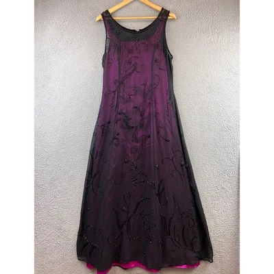 Vintage Scala 100% silk Purple Black Beaded Formal Dress Party Cocktail XL - Image 1 of 4