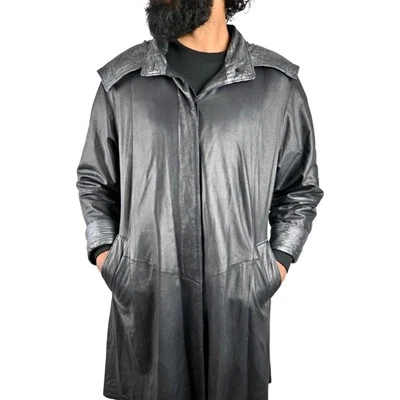 Vintage Bugatti Nappa Leather Hooded Coat Longline Soft Lamb Feel Overcoat - Image 1 of 4
