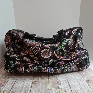 Vera Bradley Weekender Travel Bag Womens Large Black Paisley Floral Duffel Tote - Picture 1 of 1