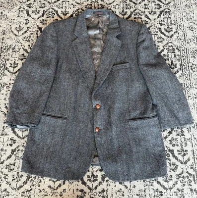 Blazer masculino Christopher Brooks 46R cinza 100% lã tweed casaco esportivo ajuste clássico - Imagem 1 de 4