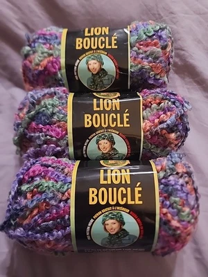 Lion Brand Boucle 3 Skeins Mohair Blend Wild Berries #210 2.5 Oz Same Dye Lot - Image 1 of 2