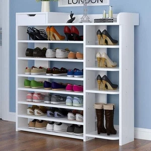 SCARPIERA SALVASPAZIO IN LEGNO BIANCA RESISTENTE CON 12 RIPIANI E 1 CASSETTO - Imagen 1 de 5