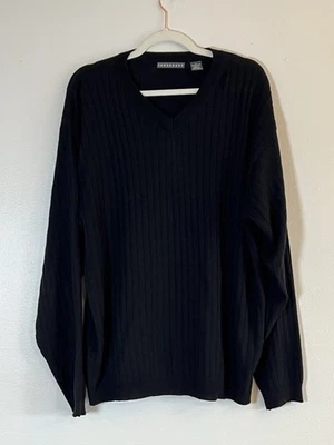 Consensus Sweater Men’s L Black Extra Fine Merino Wool V-Neck Ribbed Pullover - Image 1 of 4