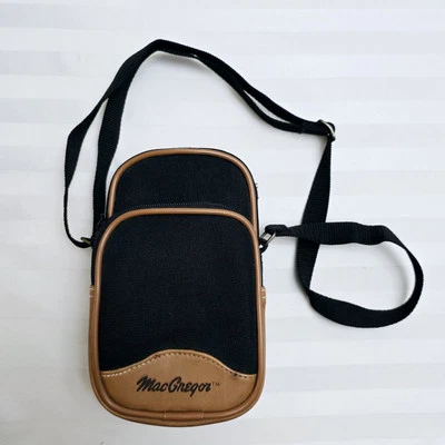 Vintage MacGregor Small Bag Cross Body Camera Case Black Tan Adjustable Strap - Image 1 of 4