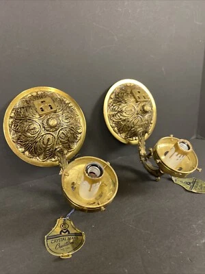 panish Pair Electric Wall Sconces Crystal Mart Silvestri Brass Outlet - Image 1 of 4