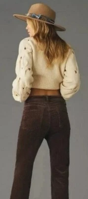 Nuevo con etiquetas Pantalones ajustados Anthropologie Pilcro Marrón Pana Parche Bolsillos tiro alto 25 Foto 1 de 4