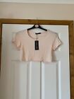 New Ladies Nude / Peach Crop Top Uk 14 Bnwt Stretchy T-Shirt