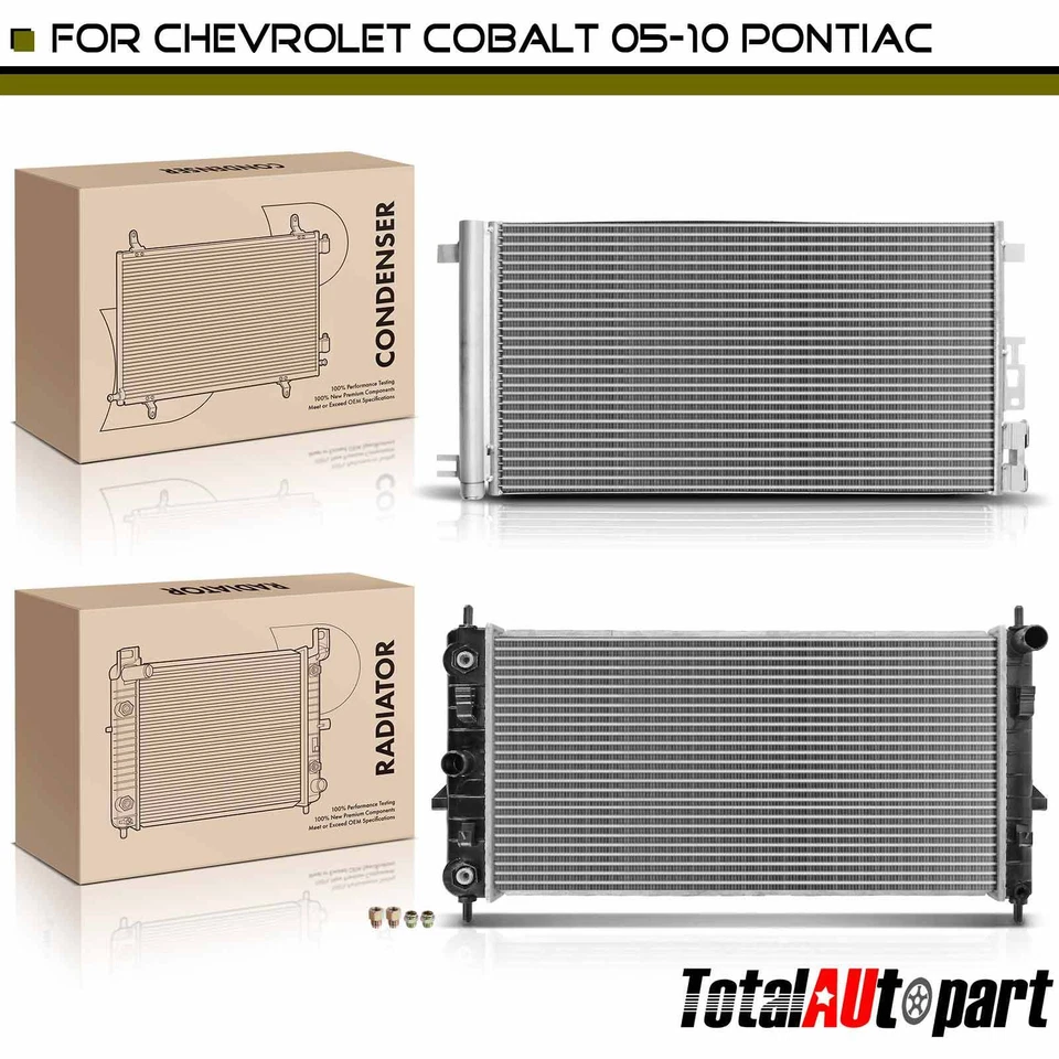 Kit de refrigeración de radiador y condensador de CA de aluminio para Chevrolet Cobalt Pontiac Saturn Foto 1 de 4