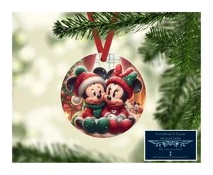 MICKEY AND MINNIE CUSTOM ROUND METAL HANGING ORNAMENT GIFT TAG - Picture 1 of 1