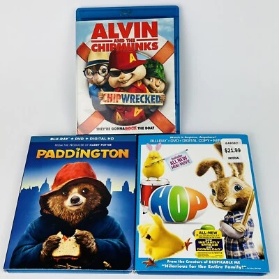 Paddington, Hop & Alvin Chipmunks Chipwrecked,  (Blu-ray) Lot Of 3 Movies Family Foto 1 de 4